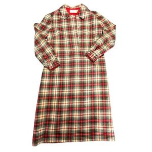 Pendleton Vintage 1960s Wool Plaid Shirt Dress Red Green‎ Cream Womens 14